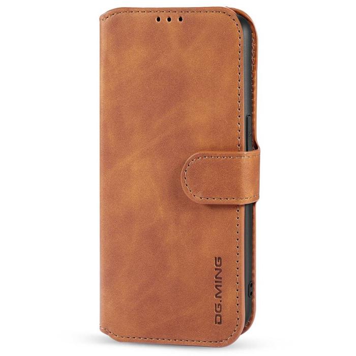 DG.MING - DG.MING iPhone 14 Plus Plånboksfodral Retro Stil Konstläder Brun