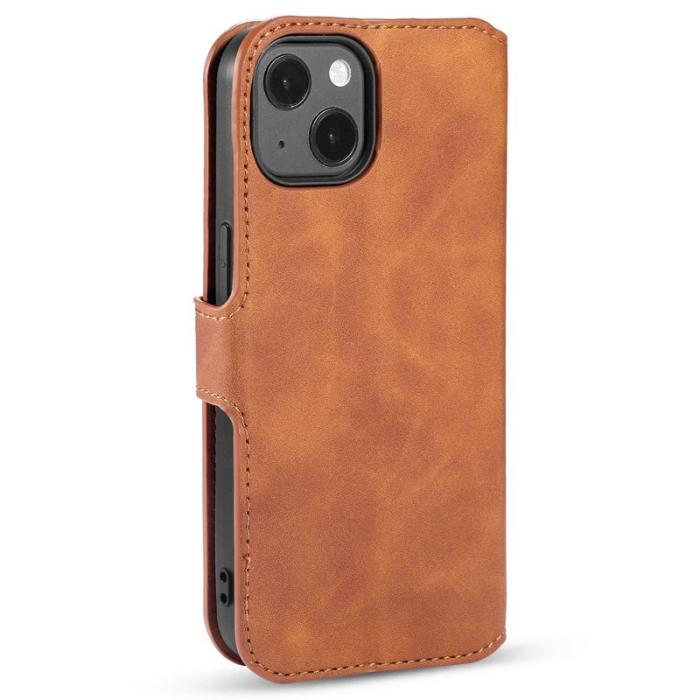 DG.MING - DG.MING iPhone 14 Plus Plånboksfodral Retro Stil Konstläder Brun