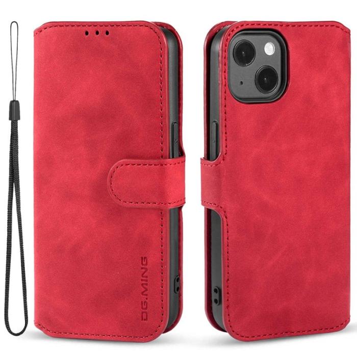 DG.MING - DG.MING iPhone 14 Plus Plånboksfodral Retro Stil Röd Konstläder