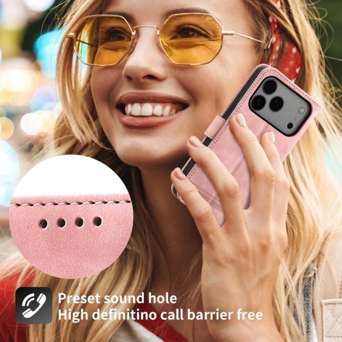 DIERFENG - DIERFENG DF-03 Plånboksfodral för iPhone 17 Pro Max Konstläder - Rosa