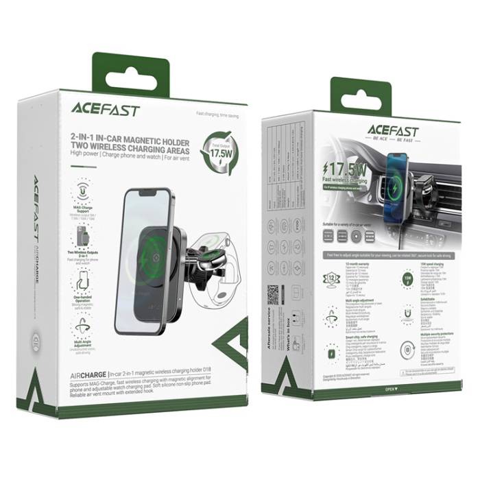 Acefast - Acefast Magsafe Bilhållare/Qi induktiv Laddare D18 - Svart