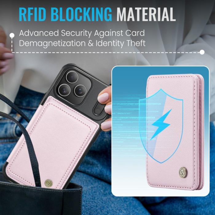 JEEHOOD - JEEHOOD J05 Mobilskal till iPhone 17 Pro Läder med Magnetficka - Rosa