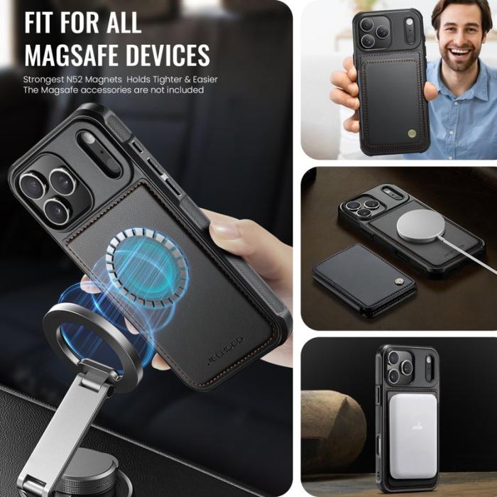 JEEHOOD - JEEHOOD J05 Mobilskal till iPhone 17 Pro Läder med Magnetficka - Svart