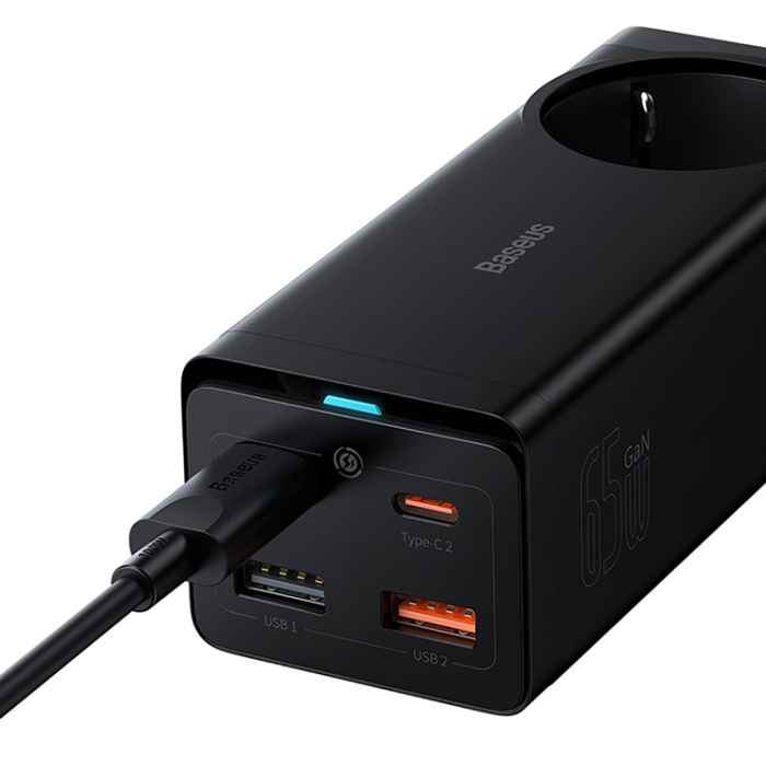 BASEUS - Baseus Snabbladdare 2x USB-C/2x USB-A 65W EU USB-C Kabel 100W