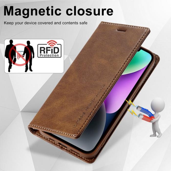 LC.imeeke - LC.IMEEKE iPhone 15 Plånboksfodral i Konstläder - RFID-blockerande - Brun