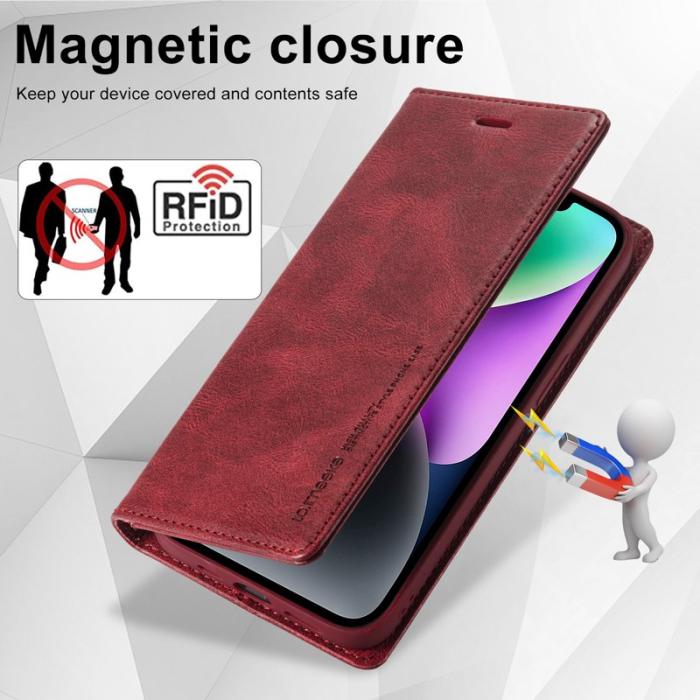LC.imeeke - LC.IMEEKE iPhone 15 Plånboksfodral i Konstläder - RFID-blockerande - Röd