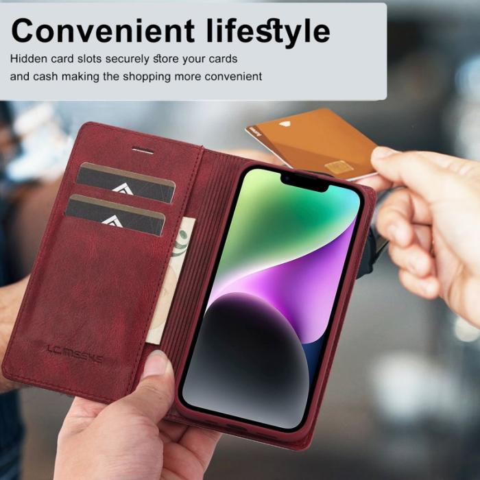LC.imeeke - LC.IMEEKE iPhone 15 Plånboksfodral i Konstläder - RFID-blockerande - Röd