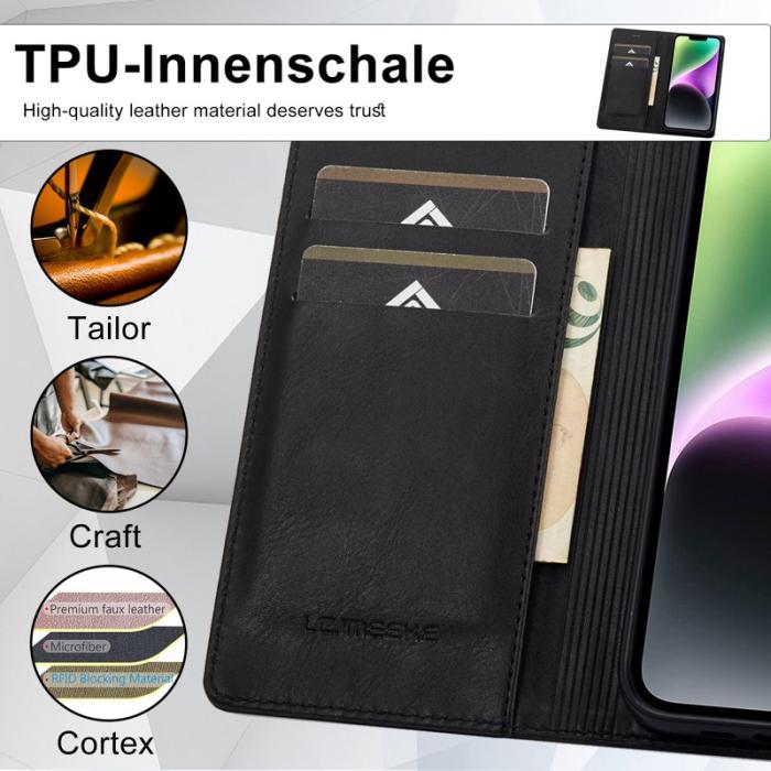 LC.imeeke - LC.IMEEKE iPhone 15 Plånboksfodral i Konstläder - RFID-blockerande - Svart