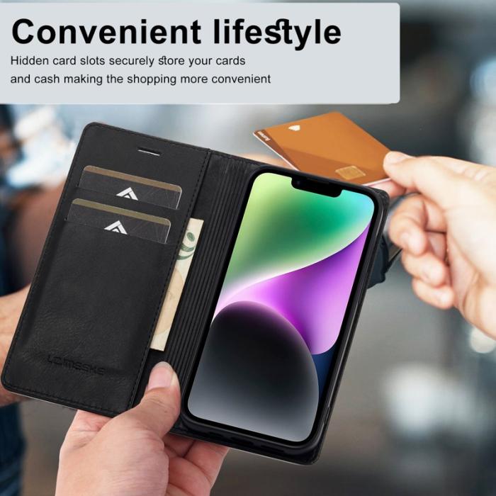 LC.imeeke - LC.IMEEKE iPhone 15 Plånboksfodral i Konstläder - RFID-blockerande - Svart