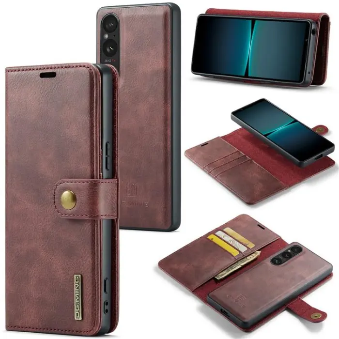 DG.MING - DG.MING Sony Xperia 1 V Plånboksfodral Äkta Läder 2in1 - Röd