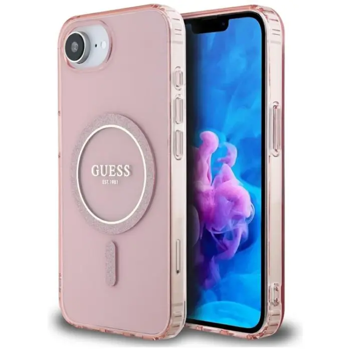 Guess - Guess iPhone 16e Mobilskal MagSafe IML Glitter Circle - Rosa