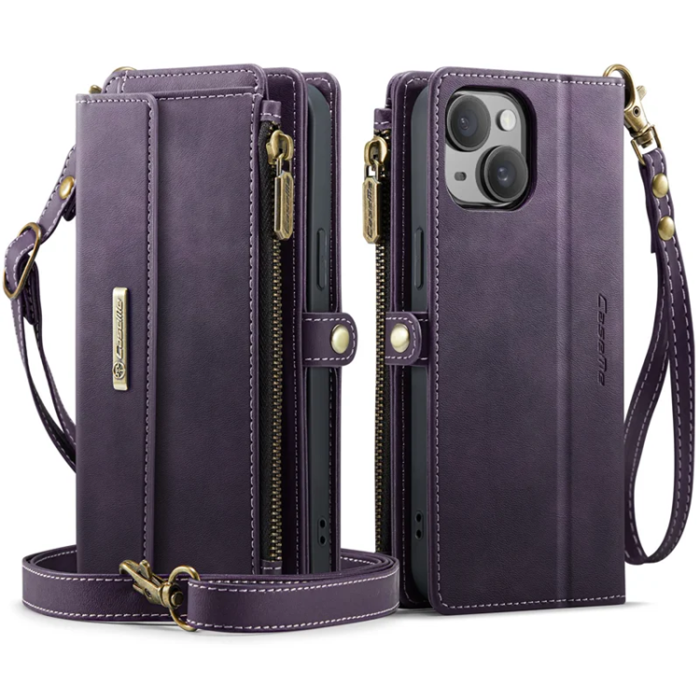 Caseme - Caseme iPhone 13 Plånboksfodral RFID Blocking Zipper - Lila
