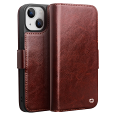 QIALINO - QIALINO iPhone 13 Plånboksfodral Äkta läder Flip - Brun
