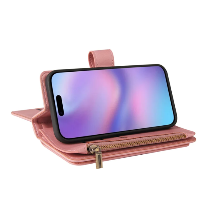 A-One Brand - iPhone 17 Konstläder Plånboksfodral Zipper Rem