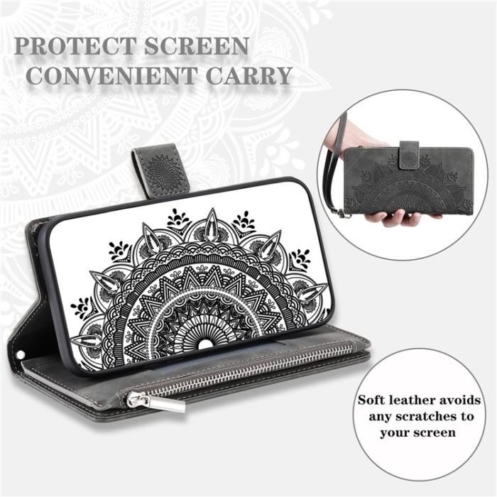 A-One Brand - Galaxy A34 5G Plånboksfodral Mandala Flower Imprinted - Svart