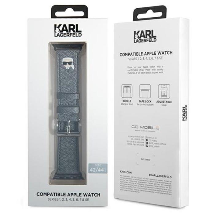 KARL LAGERFELD - Karl Lagerfeld Apple Watch 4/5/6/7/SE (42/44/45mm) Band Saffiano Karl Heads