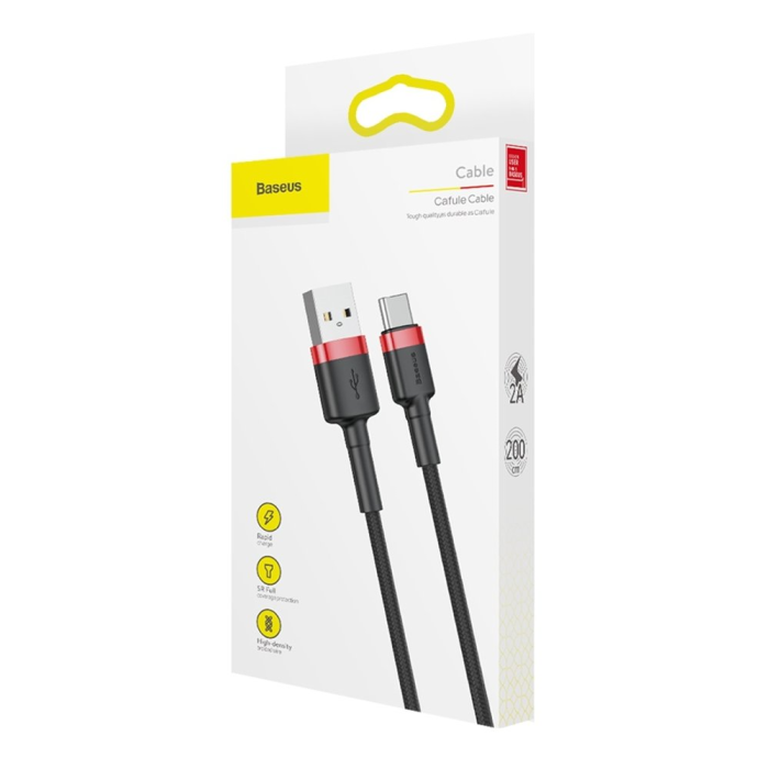BASEUS - Baseus USB-C till USB-A kabel Cafule 2m - Svart/Röd