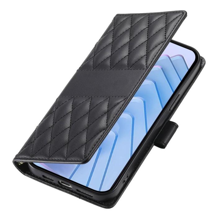OEM - Samsung Galaxy S26 Fodral Rhombus Stitching Ställ Läder - Svart