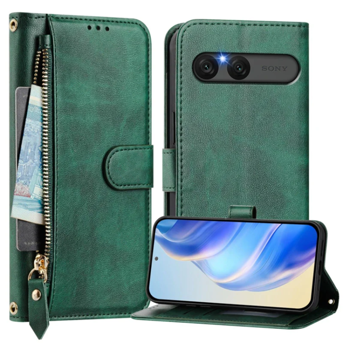A-One Brand - Sony Xperia 10 VII Plånboksfodral Zipper Pocket - Grön