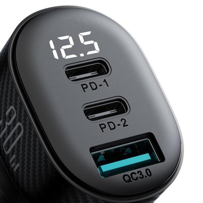 Joyroom - Joyroom Billaddare 30W 2x USB-C USB-A med Display - Svart