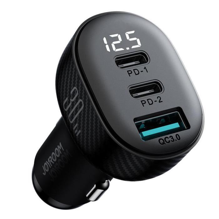 Joyroom - Joyroom Billaddare 30W 2x USB-C USB-A med Display - Svart