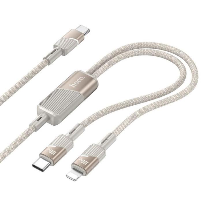 Hoco - HOCO USB-C till USB-C/Lightning Kabel 100W 5A 1.2m U139 - Guld