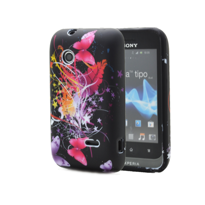 UTGATT5 - FlexiCase Skal till Sony Xperia Tipo ST21i - Black Leaf