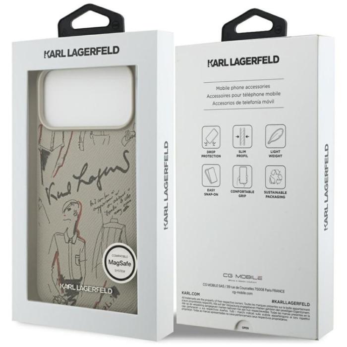KARL LAGERFELD - Karl Lagerfeld iPhone 17 Pro Max Mobilskal MagSafe Grained Pattern & Logo - Grå