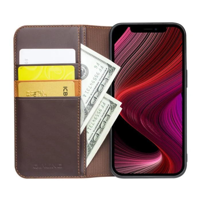 QIALINO - Qialino iPhone 13 Mini Plånboksfodral Cowhide Äkta Läder