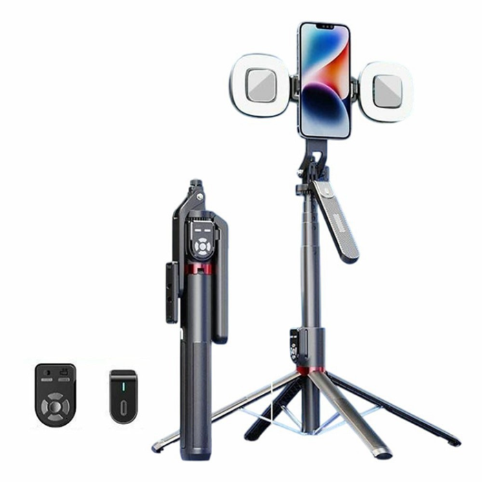 OEM - Dubbel Fjärrkontroll Selfiestick Gimbal med 2 fyrkantiga fyllnadslampor P325
