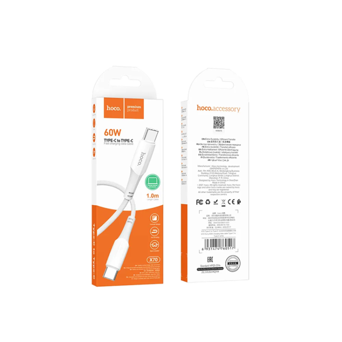 Hoco - HOCO USB-C till USB-C Kabel PD 3A 60W X70 1 m white