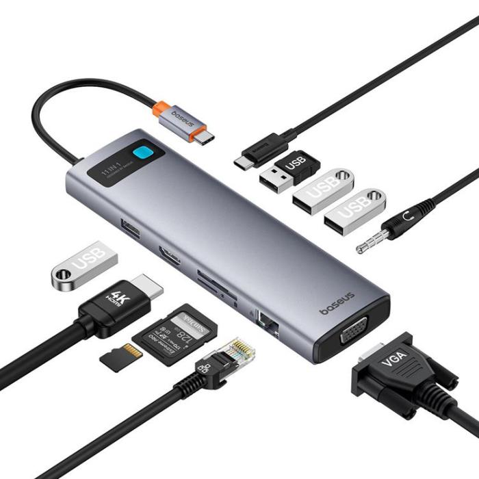 BASEUS - Baseus 11in1 HUB USB-C Till USB-C / 3x USB-A 3.0 - Grå