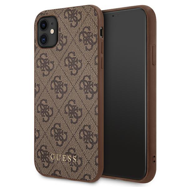 Guess Mobilskal till iPhone 11 MagSafe 4G Metal Gold Logo - Brun