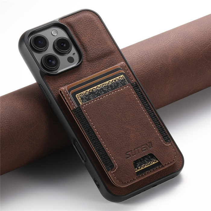 SUTENI - SUTENI iPhone 16 Pro Max Mobilskal Korthållare Litchi Läder