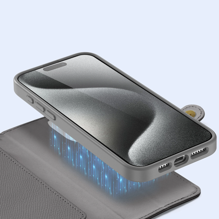 Dux Ducis - Dux Ducis iPhone 15 Pro Max Plånboksfodral Lawa Läder - Grå