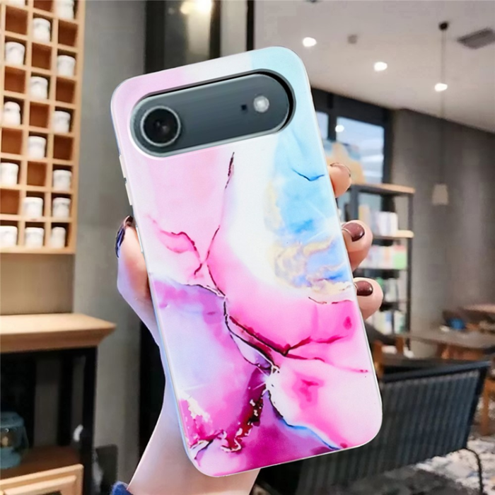A-One Brand - iPhone Air Mobilskal Marble Pattern Painted TPU - Rosa/Blå