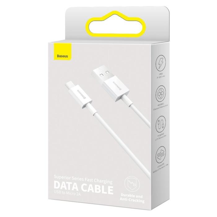 BASEUS - Baseus Superior Kabel Micro USB 2A 1m - Vit