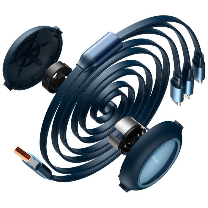 UTGATT1 - Baseus Bright Mirror Retractable 3in1 Kabel USB 1.2m - Blå
