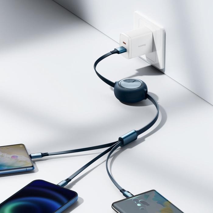 UTGATT1 - Baseus Bright Mirror Retractable 3in1 Kabel USB 1.2m - Blå