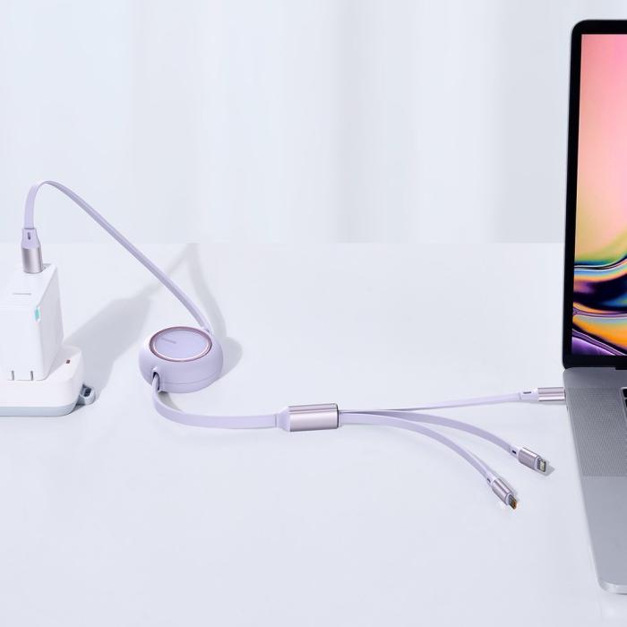 UTGATT5 - Baseus Retractable Kabel 3in1 Lightning - micro USB - USB-C 100W 1,2m - Violett