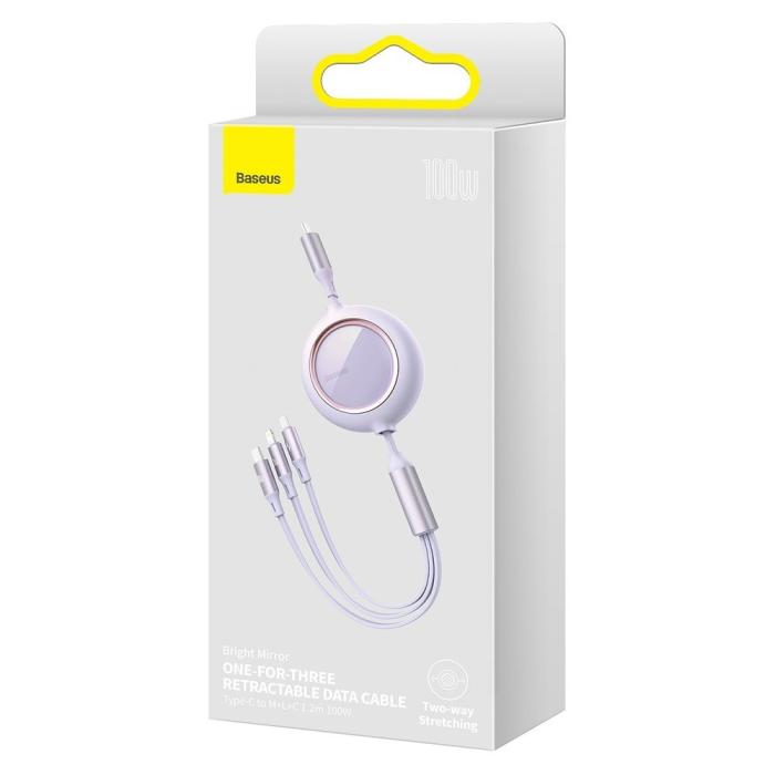 UTGATT5 - Baseus Retractable Kabel 3in1 Lightning - micro USB - USB-C 100W 1,2m - Violett