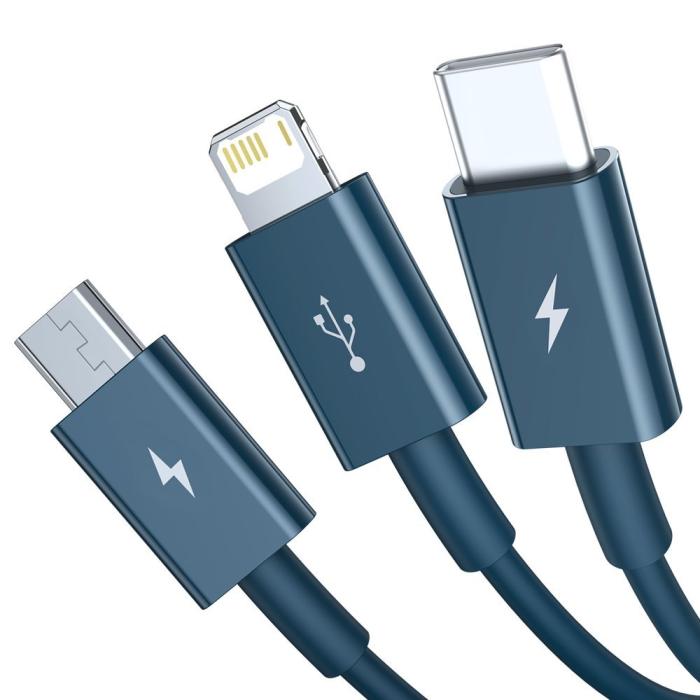 BASEUS - Baseus 3in1 USB-A till USB-C, Lightning, microUSB kabel 1.5m
