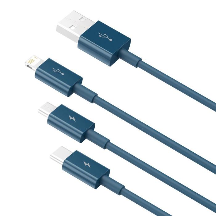 BASEUS - Baseus 3in1 USB-A till USB-C, Lightning, microUSB kabel 1.5m