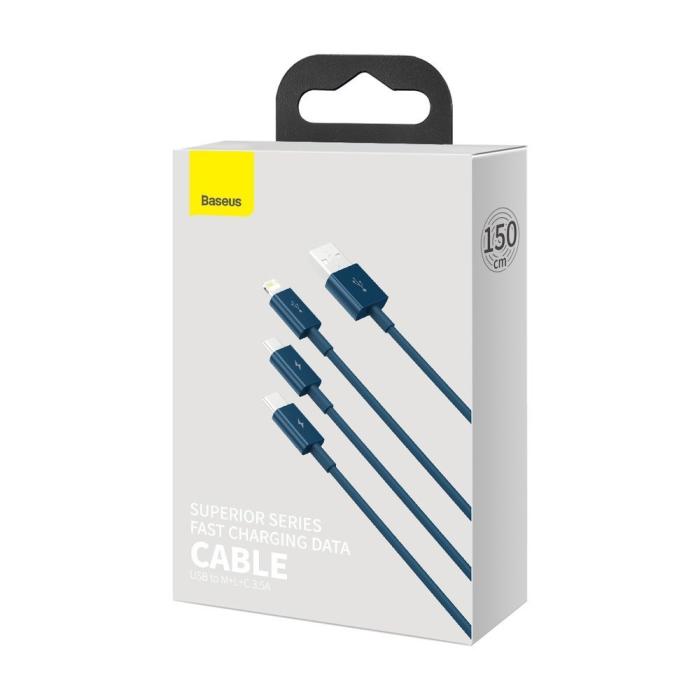 BASEUS - Baseus 3in1 USB-A till USB-C, Lightning, microUSB kabel 1.5m