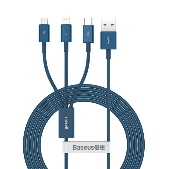 BASEUS - Baseus 3in1 USB-A till USB-C, Lightning, microUSB kabel 1.5m