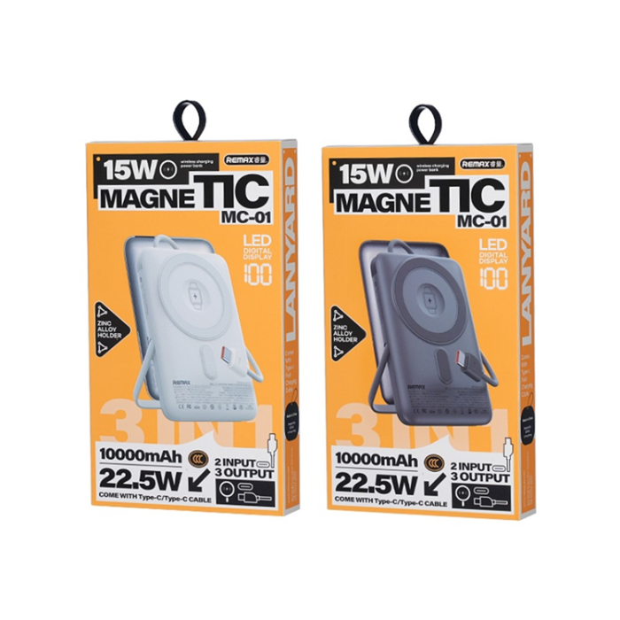 Remax - REMAX 3in1 Powerbank 10000mAh 15W/22.5W Trådlös Laddare - Grå