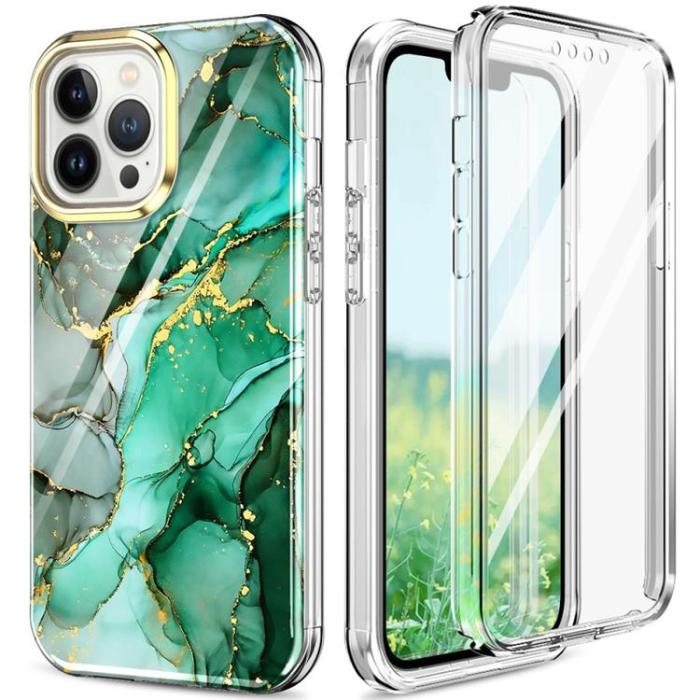 OEM - iPhone 14 Pro Skal 360 Marble - Grön