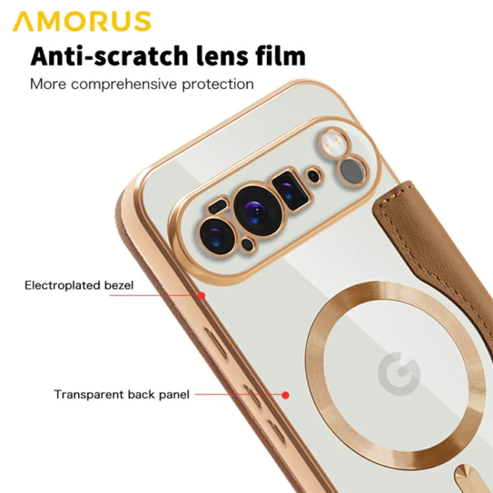 AMORUS - AMORUS Google Pixel 10 Pro XL Plånboksfodral Magsafe RFID - Brun