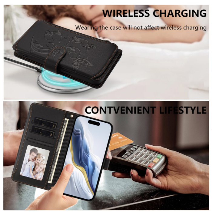 A-One Brand - OnePlus 15 Konstläder Plånboksfodral Butterfly Floral Imprint Zipper