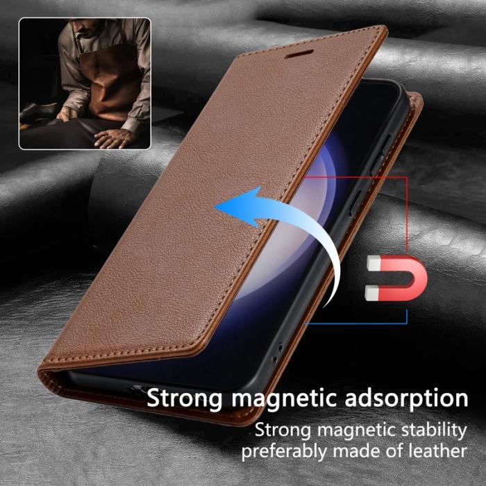 Amorus - Samsung Galaxy S26 Plånboksfodral Magnetisk Stängning Konstläder - Brun